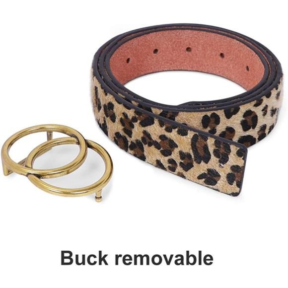 Women’s Leather Ring Belt for Jean, Mothers Day Gifts Double Circle Buckle Belts
